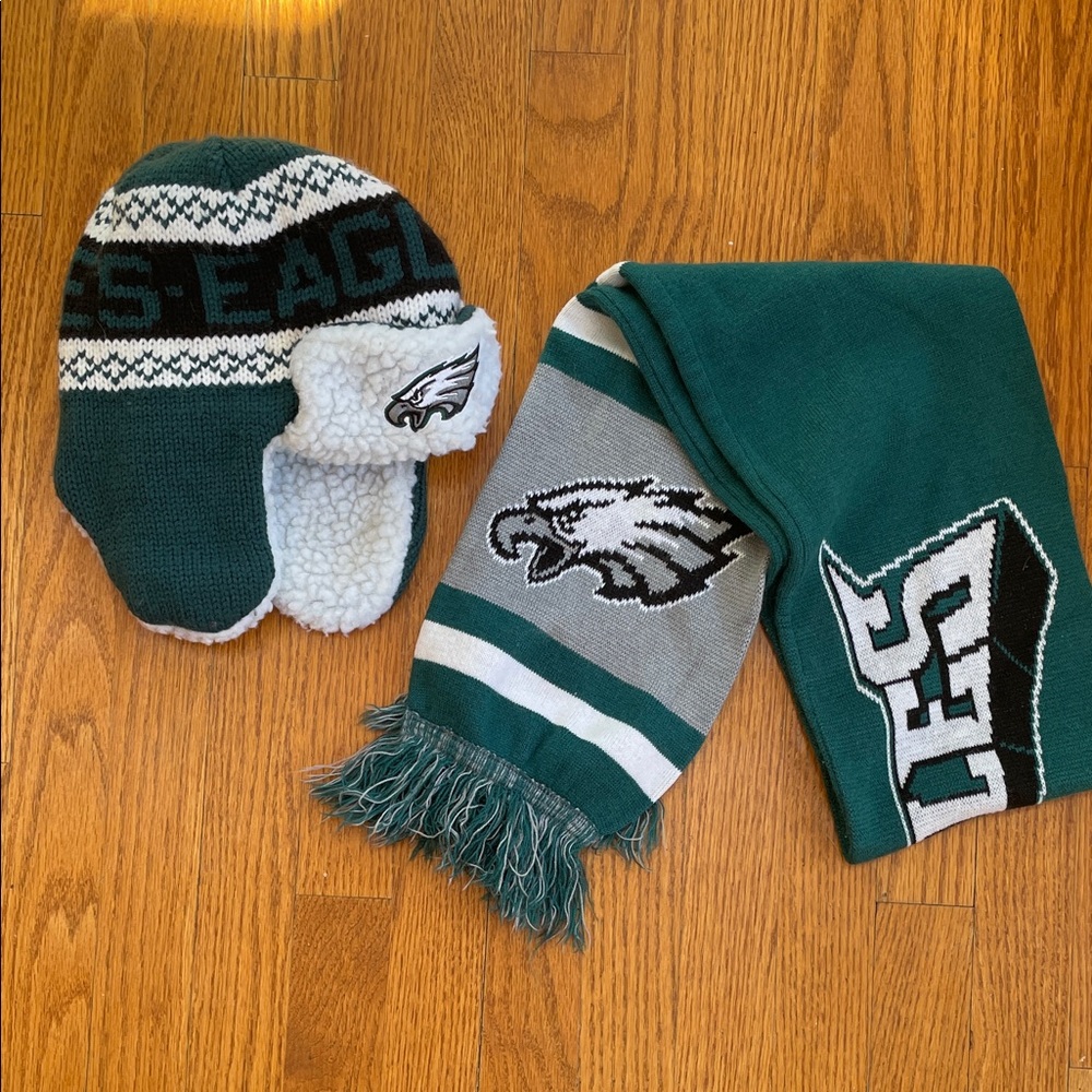 NFL Team Knit Hat with Fleece Lining and Scarf/ Eagles